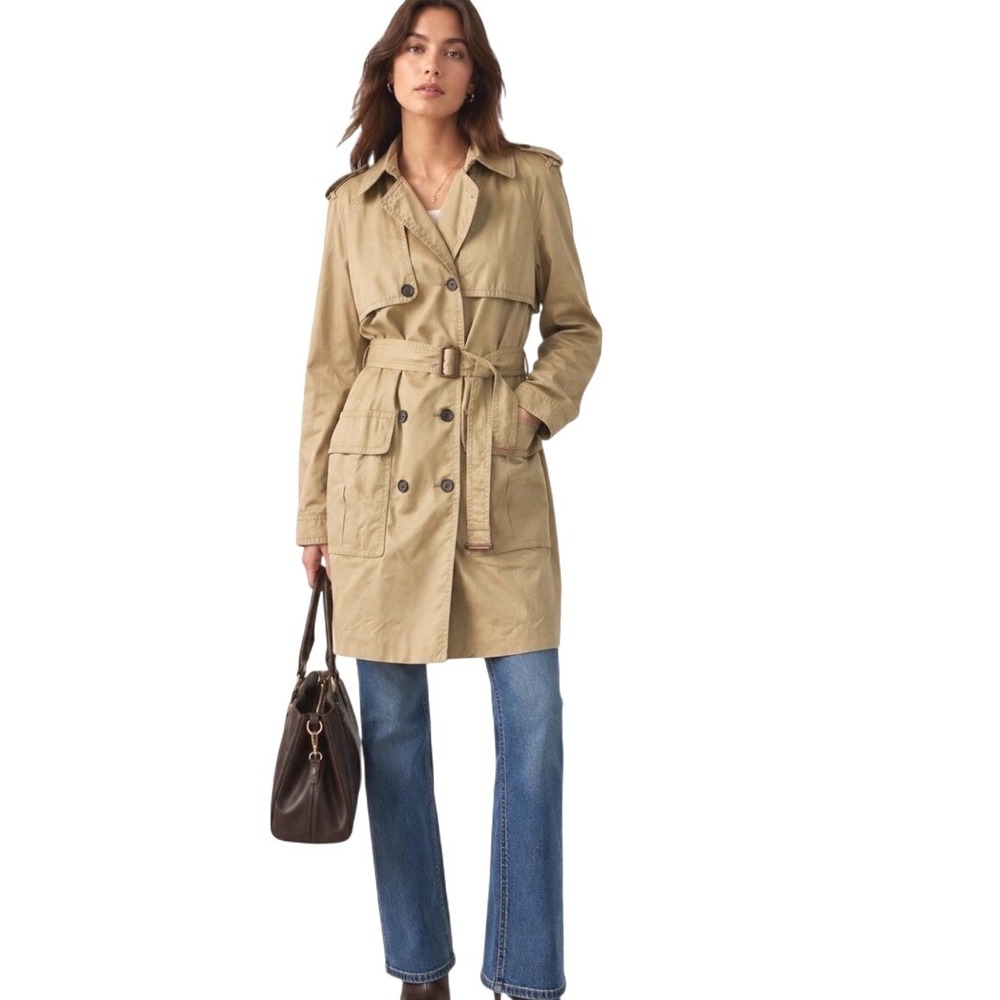 Coach Icon Double Breasted Trench Coat Tan Leather Trim 6